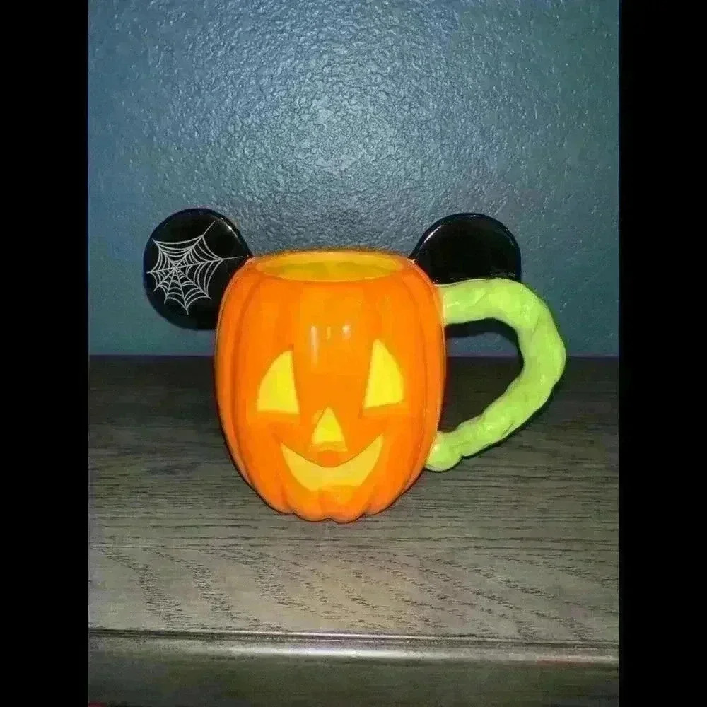 Disney Parks Mickey Mouse Pumpkin Jack-o-Lantern Halloween Double Sided Mug RARE